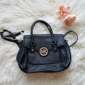 Michael Kors Black Leather & Gold Handbag